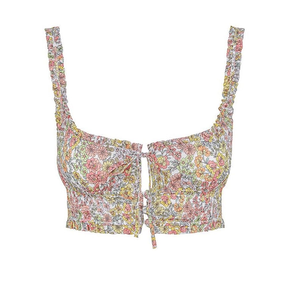 NWT For Love and Lemons ESME SMOCKED CROPPED CAMI TOP XXS